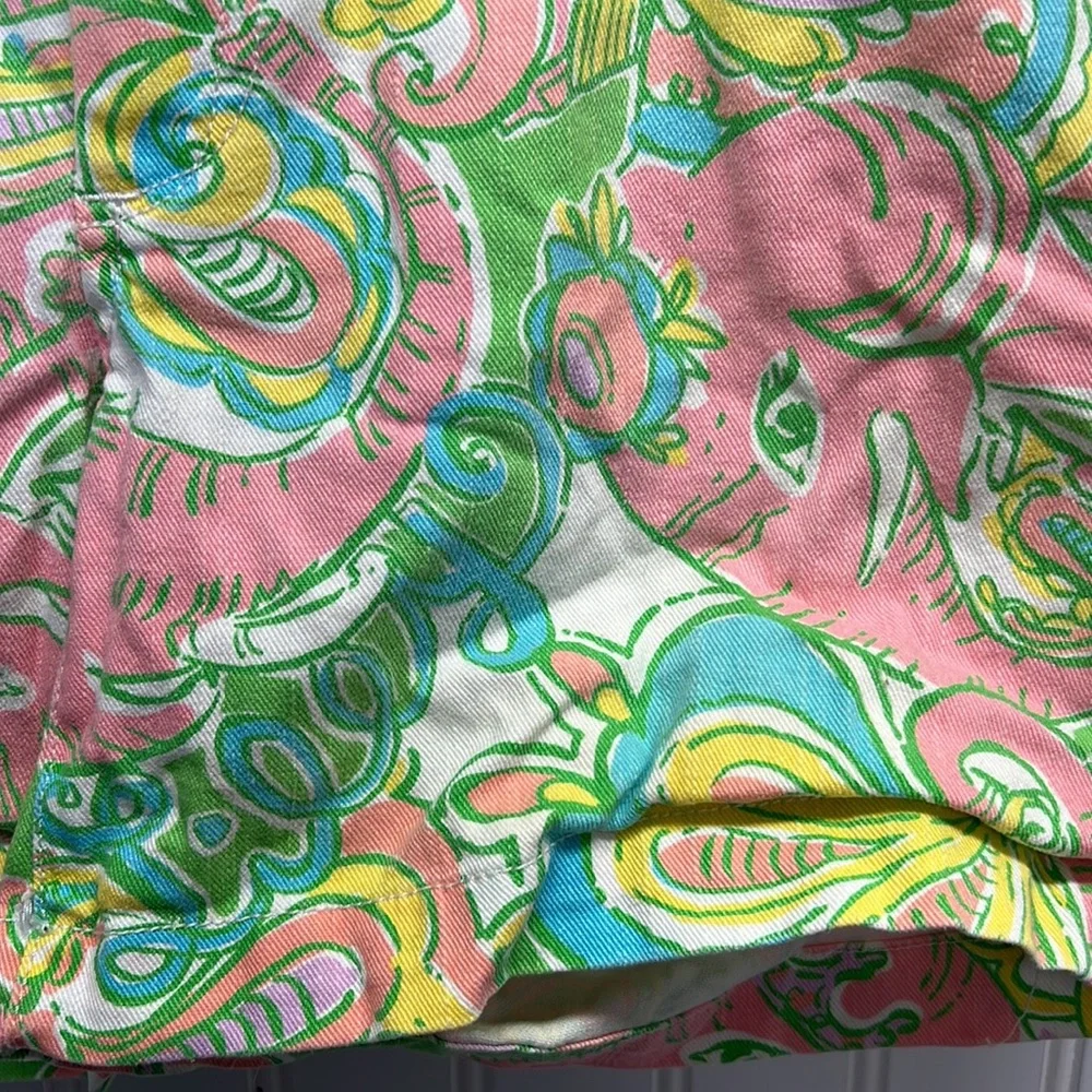 Lilly Pulitzer The Clifton Short Denim Pink Green Paisley‎ Sz 2